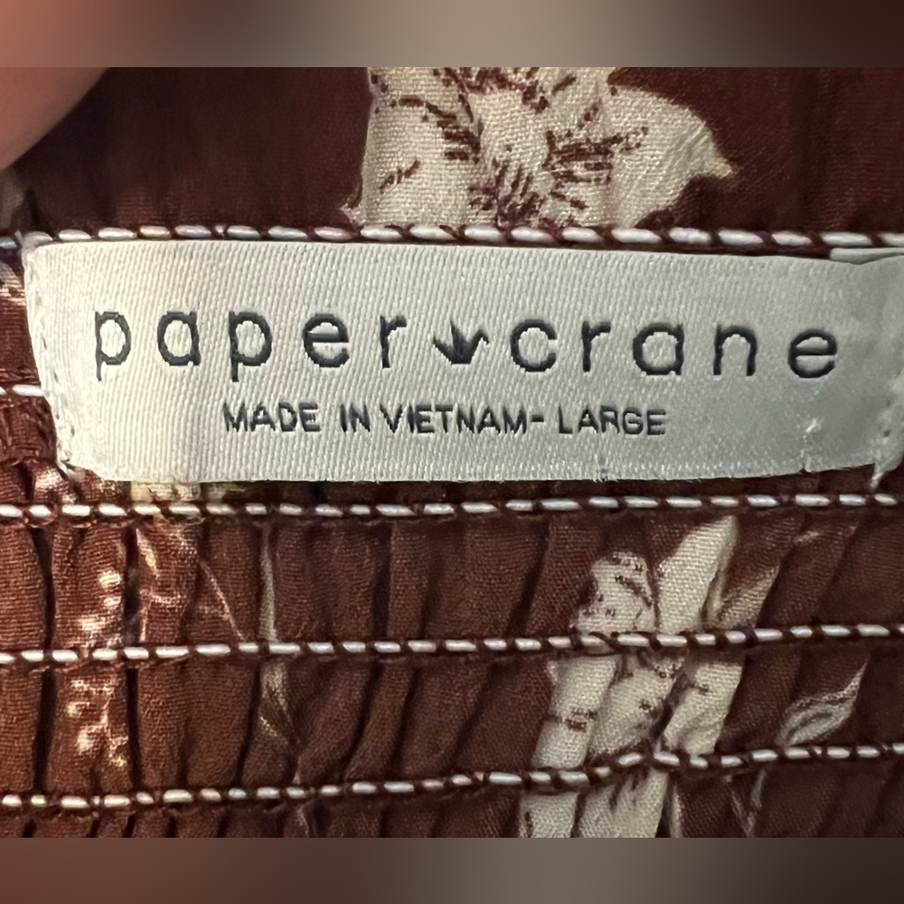 Paper Crane brown floral smocked boho crop top elastic straps festival large - Picture 3 of 8